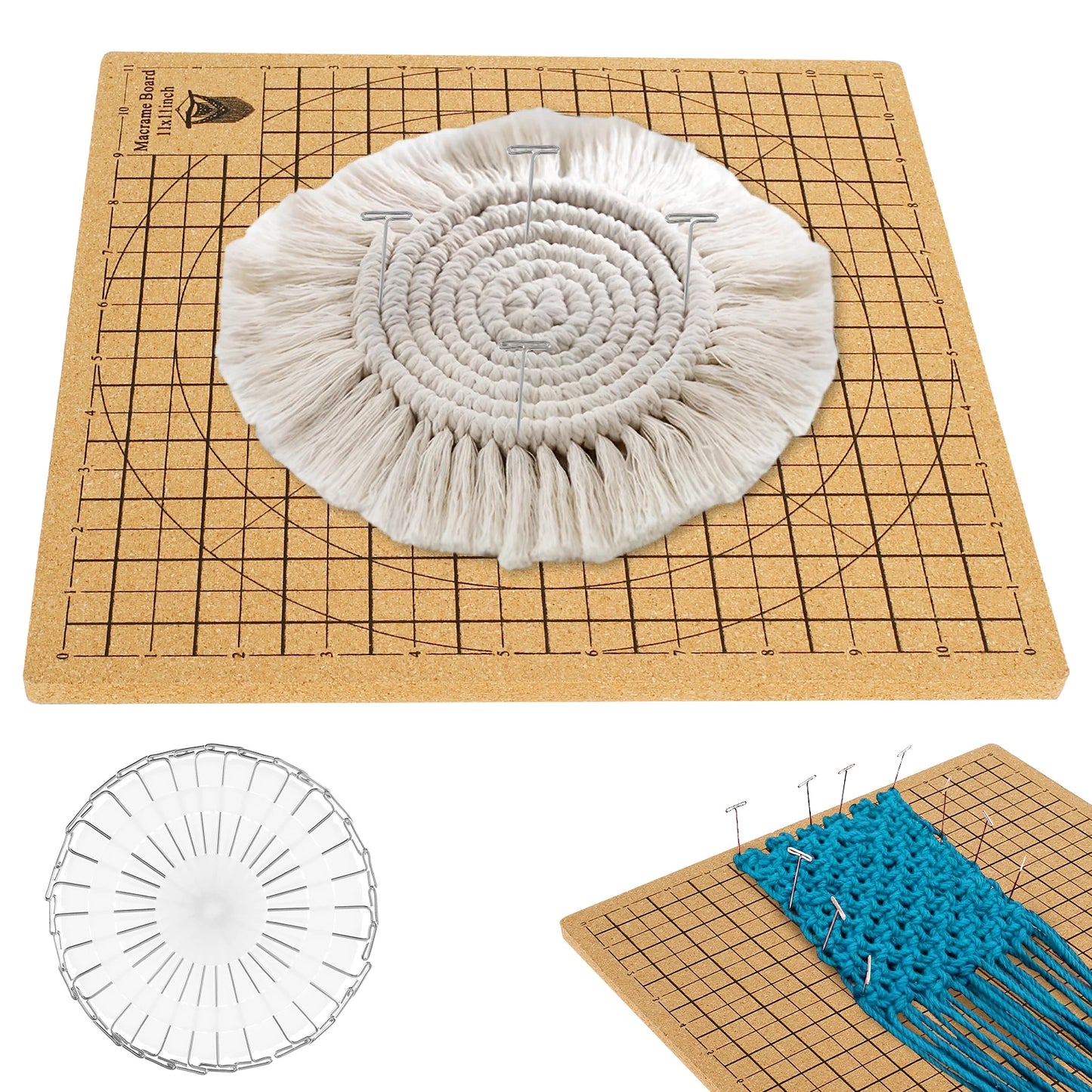 Tejesa Hand Macrame Board Double Sided Gridded Macrame Mat Hand Knitting Cork Board for Braiding Bracelet DIY Project Boho Dreamcatcher