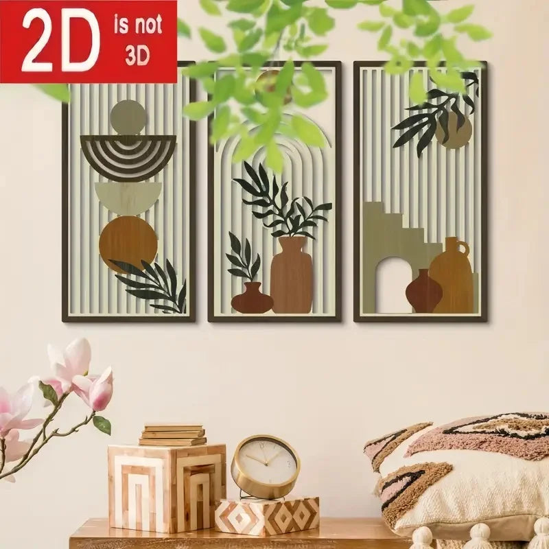 Hemasa 3pcs Hollow Wooden Wall Art Panel Decorative Kitchen Bathroom Living Room Dining Room Porch Wall Wood Decoration