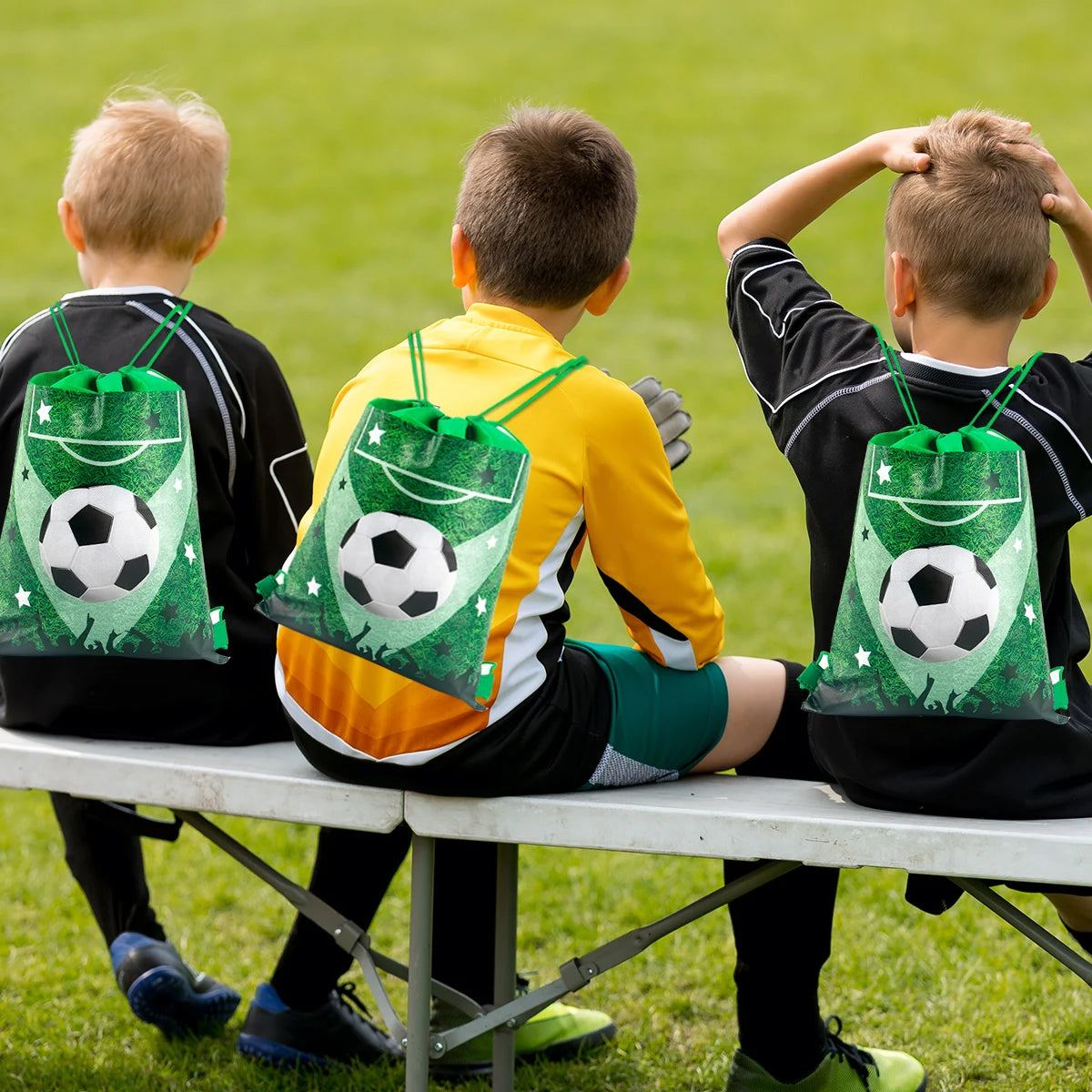 3/6/12pcs Children Football Drawstring Bags Football Backpack Sport Party Drawstring Goodie Favor Bags Gifts Birthday Party