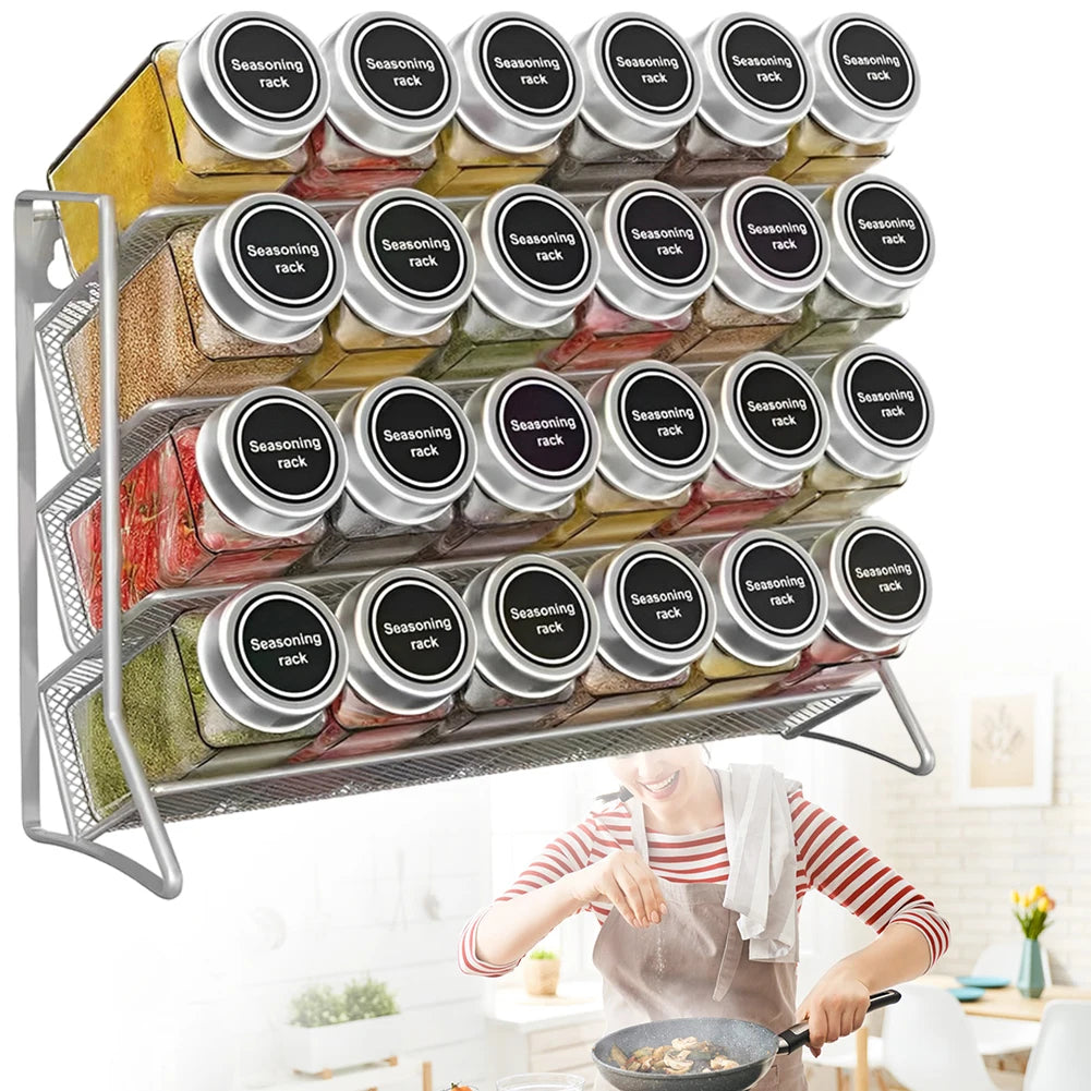 4 Tier Cupboard Storage Shelf Wall Mounted Spice Seasoning Organizer Carbon Steel Pantry Organizer Stand for Small Can Storage