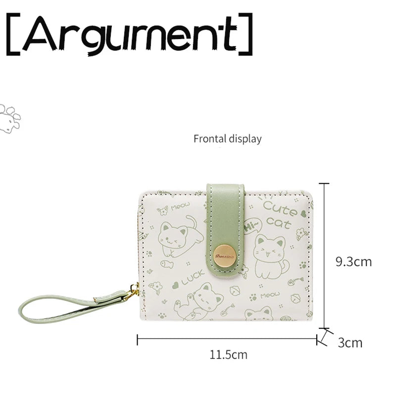 Hemasa  Cute Cat Girls Wallet / Card Holder Money Bag Zipper Wallets For Women