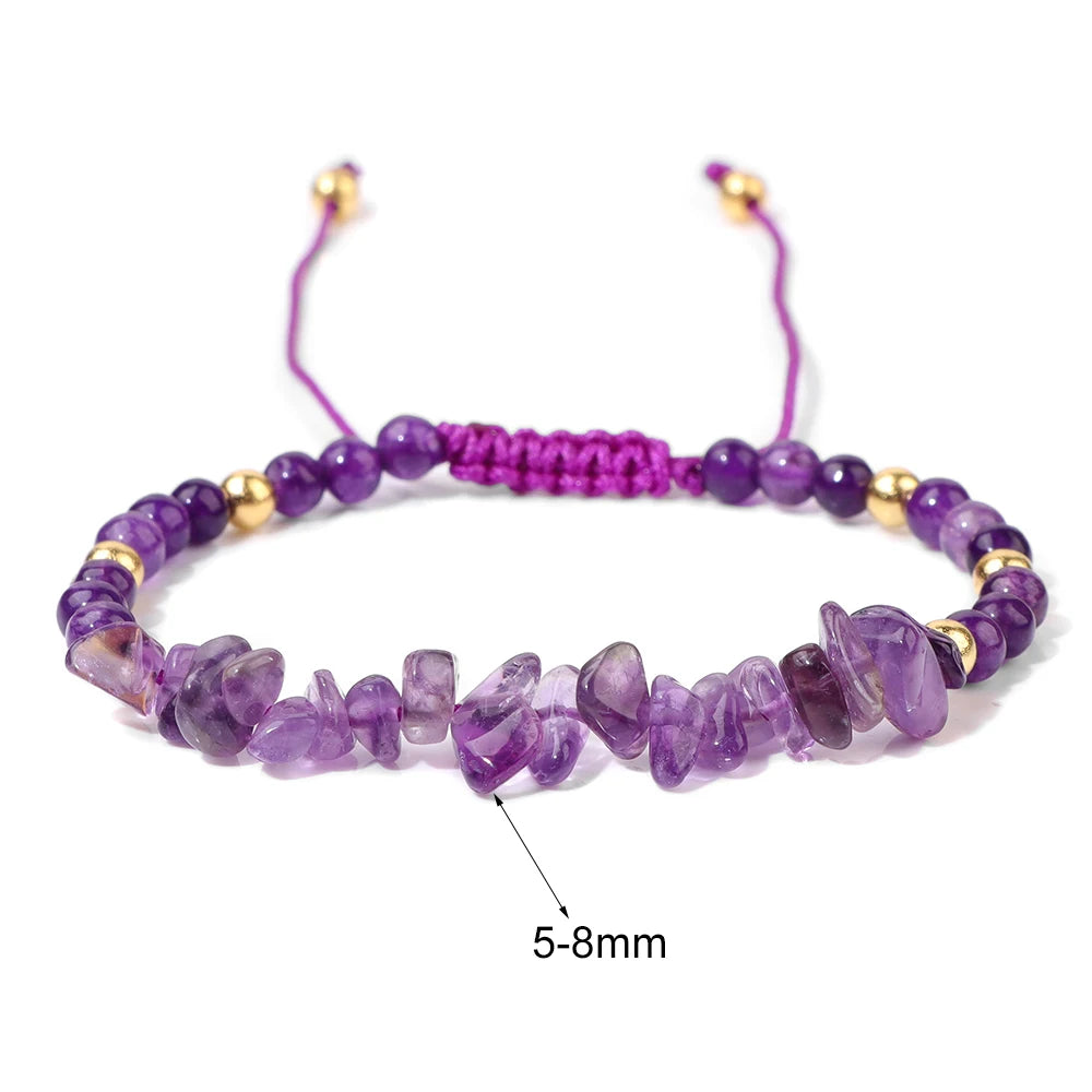 Tejesa Irregular Natural Gem Crystal Stone Beads Bracelet Braided Obsidian Aventurine Amethysts Aquamarin Opal Chip Bracelets For Women
