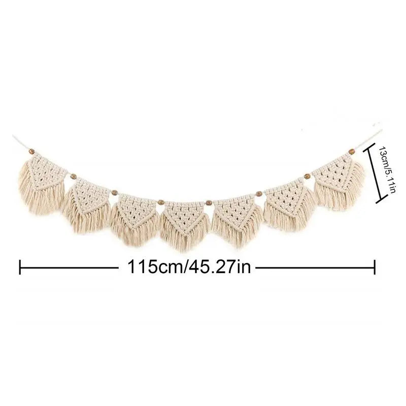 Hand-woven Boho Macrame Tapestry Wall Macrame Macrame Garland Banner with Wood Beads Home Wall Art Decoration for Apartment