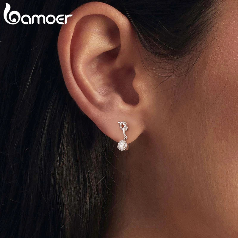BAMOER Knot Moissanite Stud Earrings, 0.5CT Drop Dangle Earrings Round Cut Lab Created Diamond for Women Engagement Gift S925