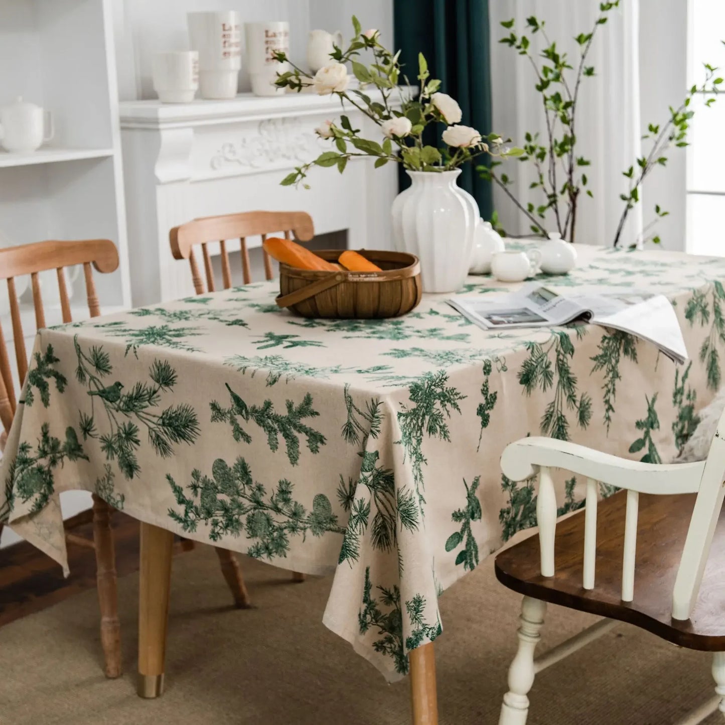 Tejesa Square Cotton Linen Tablecloth with Stitching Tassels Washable Fabric Table Cover for Christmas Dining Kitchen Tea Party