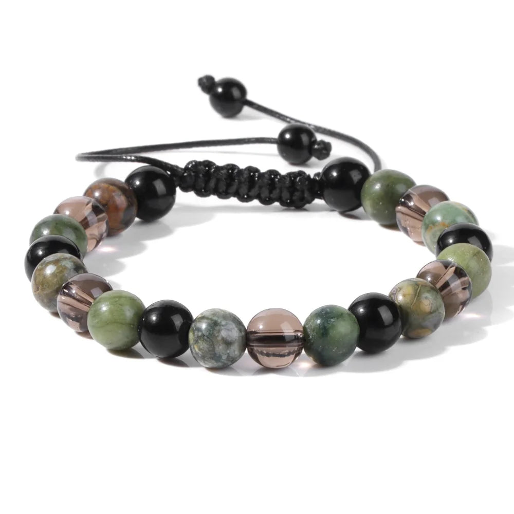 Tejesa 8MM Mix Natural Stone Braided Bracelet Smoky Quartz Beaded Bracelets For Women Men Balance Energy Woven Wristbands Jewelry Gift