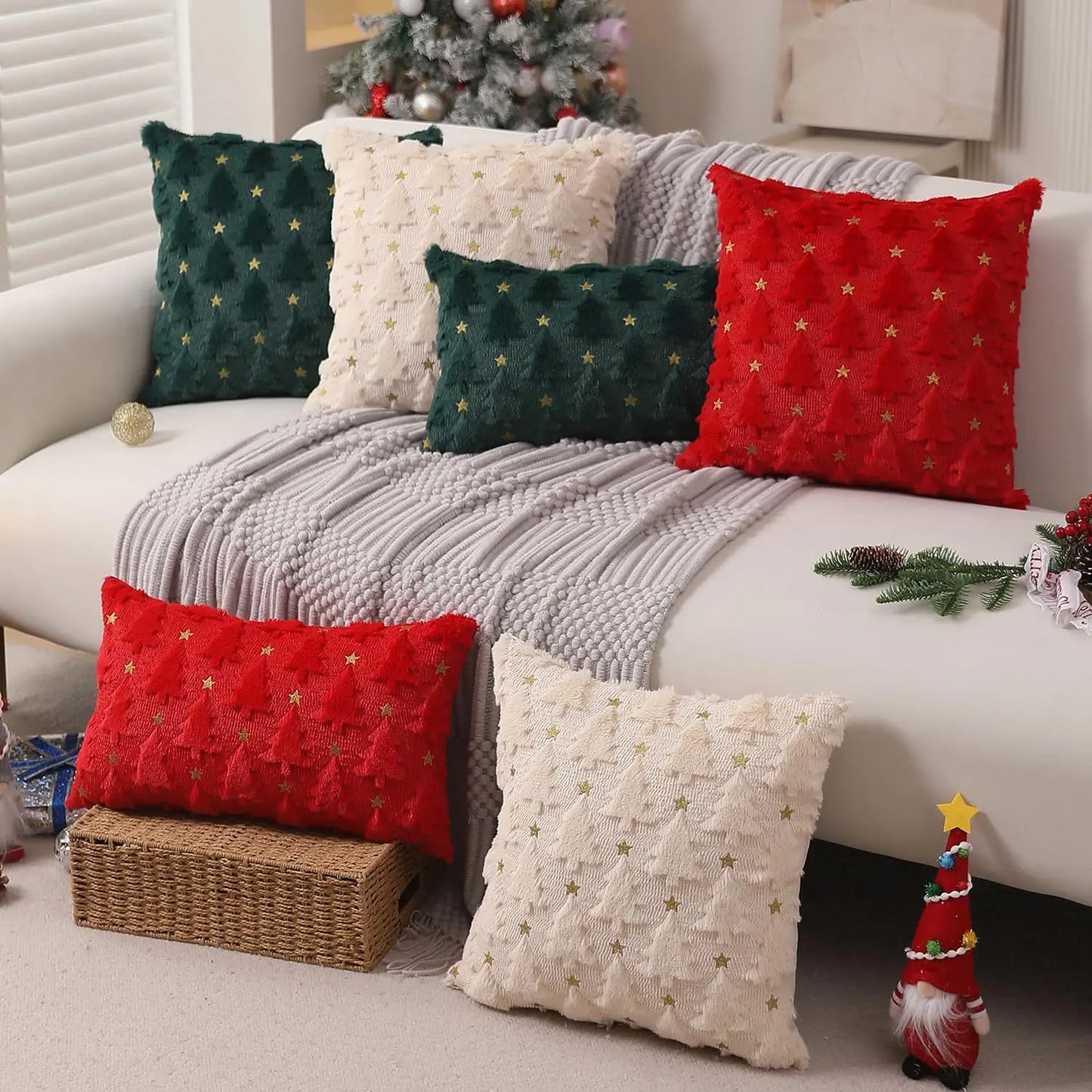 1pc Christmas Decorative Throw Cushion Set - Knitted Christmas Tree/Christmas Santa Pattern for Living Room Sofa Cushion Cover