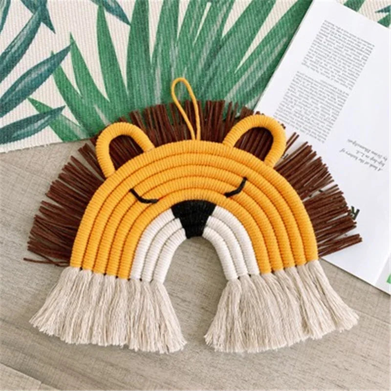 INS Nordic Lion Deer Macrame Wall Hanging For Kids Room Decor Woven Lion Tapestry Cactus Hanging Pendant Decoration