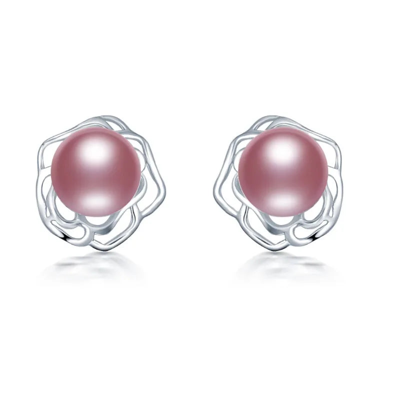 YWYC Peony Flower Retro Style Stud Earrings for Women 8-9mm Natural Freshwater Pearl Earrings Jewelry 2025 Trend