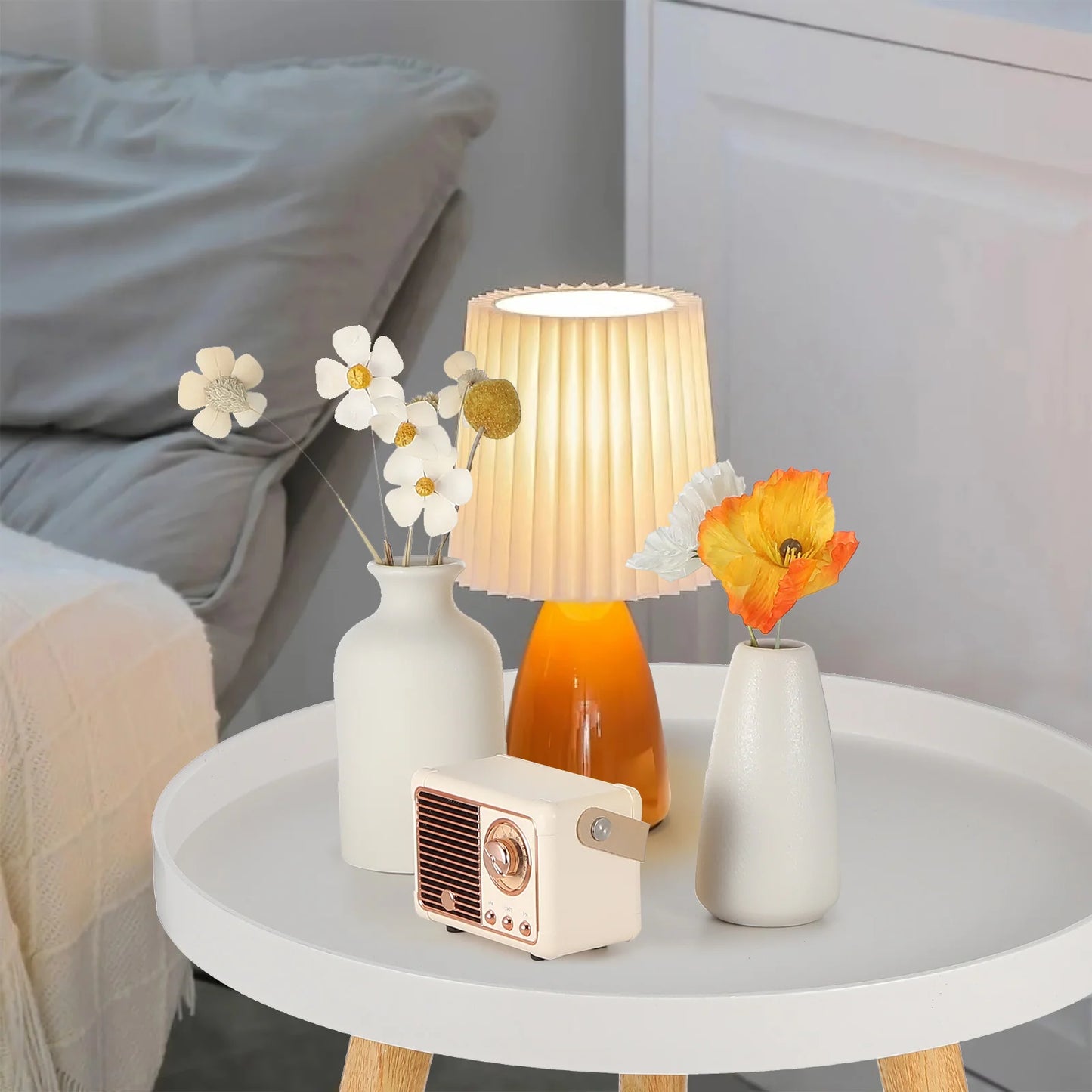 Side Table Round Double Layer Accent Table Small End Table Indoor Plants Stand Wooden Bedside Tables Living Room Furnitures