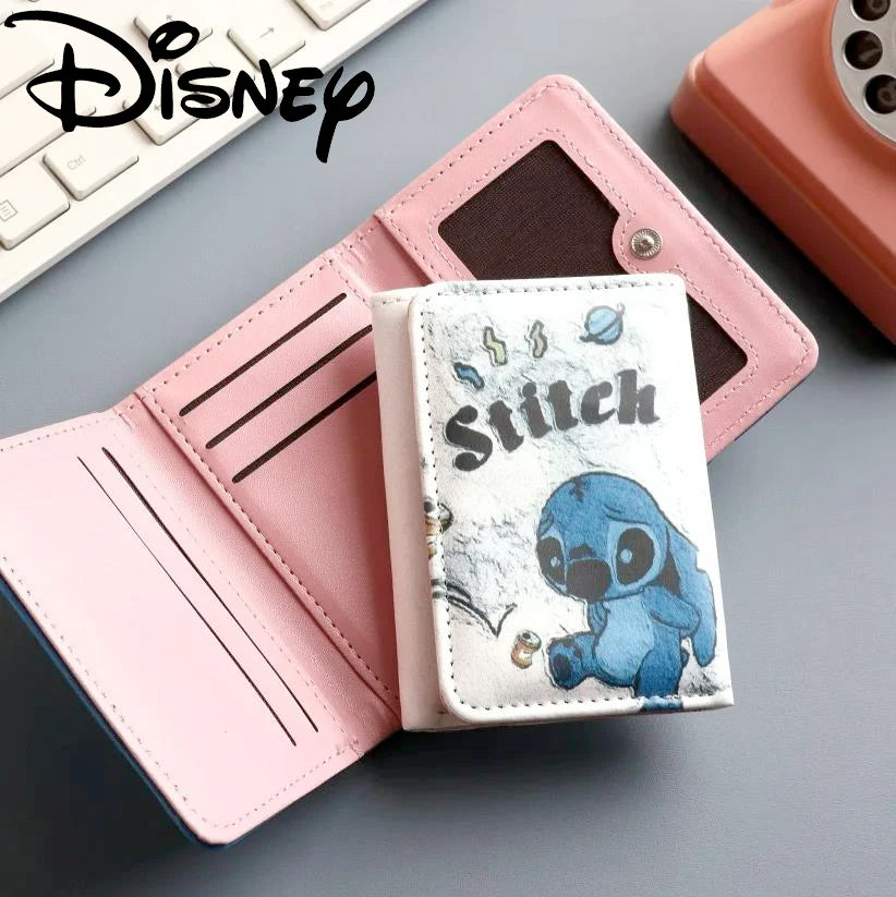 Cartoon Lilo & Stitch Short Wallet Disney Kawaii Pattern PU Leather Wallet for Women Multi-card Slot Card Holders Mini Purse