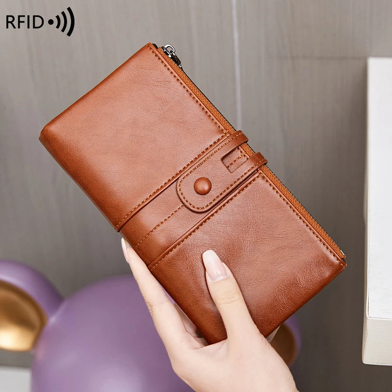 High Quality Women Wallet RFID Anti-Theft Leather Wallets For Woman Long Zipper Large Ladies Clutch Bag Female Purse Card Holder