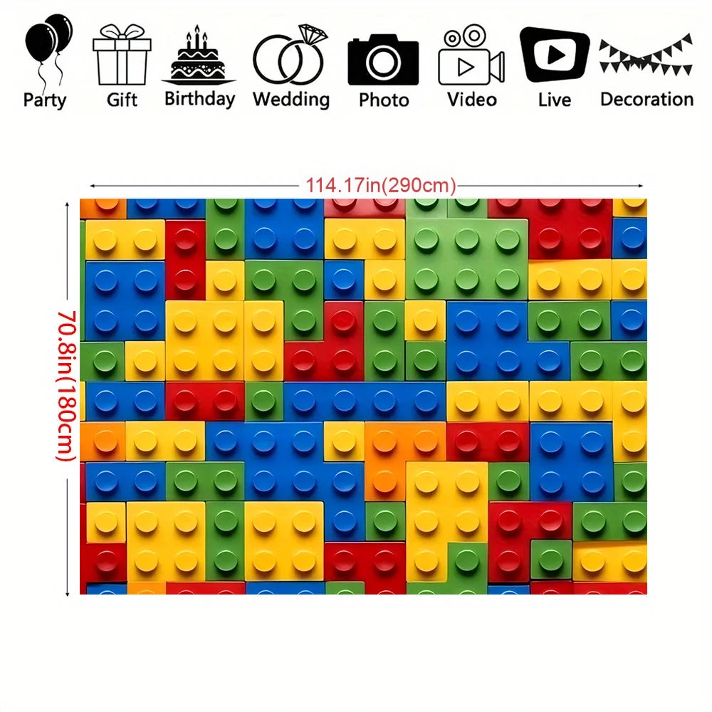 Tejesa building block theme party background banner, birthday banner decorations, photo booth studio props, tablecloths, curtains.