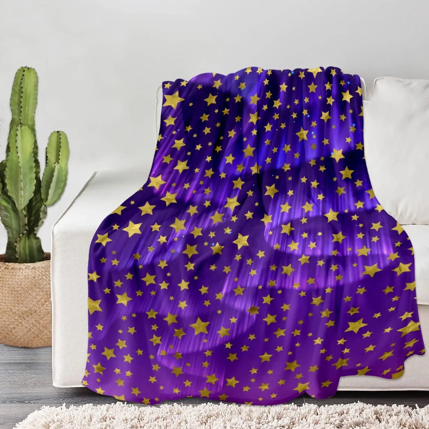 Hemasa Star Flannel Throw Blanket Blue and White Colour Air Conditioning  for All Seasons Couch Sofa Living Room King Queen Size