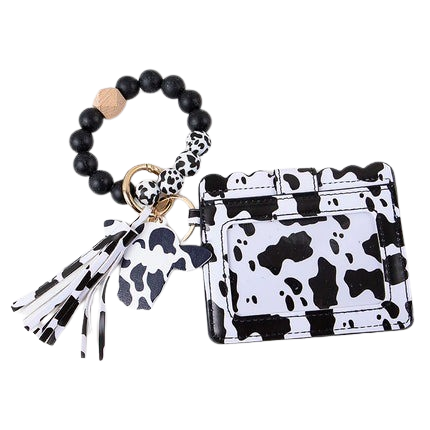 Hemasa  Silicone Beaded Bracelets Key Rings Leopard Print Card Holder Wallets Leather Tassel Keychains for Women Jewelry Gifts