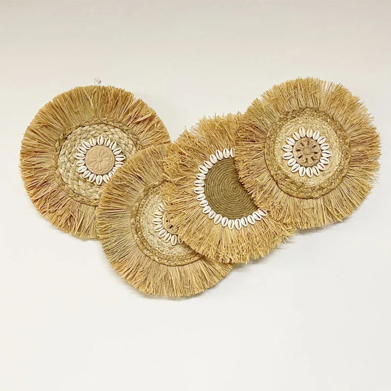 Natural Raffia Woven Bohemian Wall Decoration 30CM Round Wall Accents Handmade Scandinavian Hanging Decoration Boho Home Decor