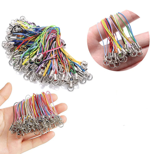 Tejesa 50/100pcs Color Polyester Cord With Jump Ring Lanyard Rope For Making Keychain Charms DIY Craft Pendant Handmade Materials