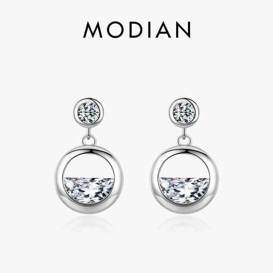 Modian Sparkling Round Irregular Clear Zircon Drop Earrings Gold Color Dangle Ear 925 Sterling Silver Fashion Wedding  Jewelry