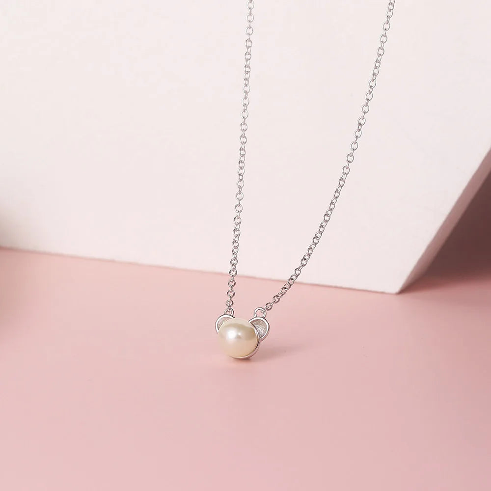 Little Bear Jewelry Sets For Women New Cute Silver Color Imitation Pearls Animal Necklace Earrings Gift Fashion Jewelry DZS001