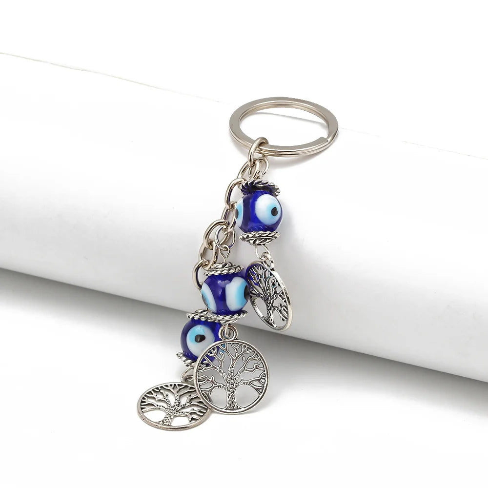 Lucky Eye Alloy Tree keychain Glass Turkish Evil Eye Bead Key Chain Bag Car Keyring for Women Men porte clé מחזיק מפתחות