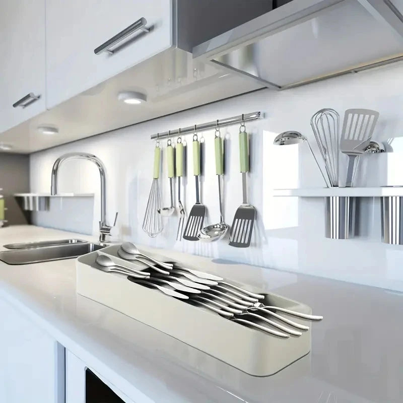Tejesa Multi-purpose Cutlery Storage Tray Cutlery Fork Spoon Compartmentalized Organizer Kitchen Drawer Categorized Storage Boxes