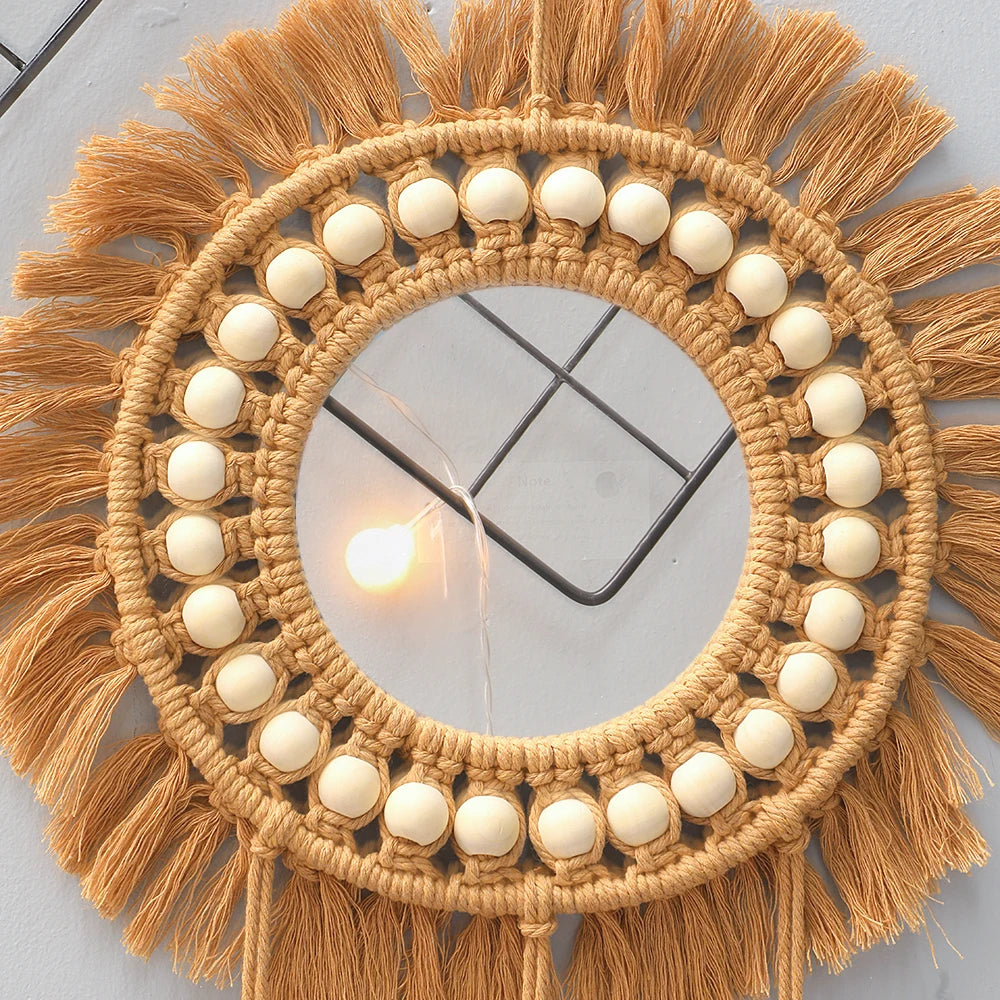 Hemasa Round Wall Mirrors Room Decor Handmade Macrame Decorative Hanging Mirror Living Room Bedroom Home Apartment Decoration
