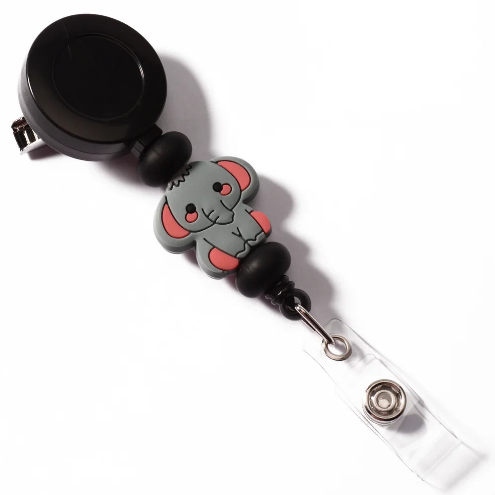 2024 New Fashion Cute Cows Bee Retractable Badge Reel Silicone Bead Teacher Nurse Badge Reel ID Card Holder Valentine's Day Gift