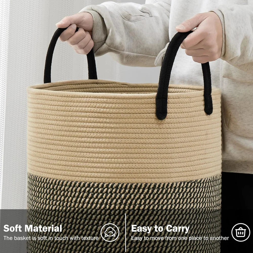 Tejesa Large Rope-Handled Laundry Hamper with Lid - Durable Clothes Basket