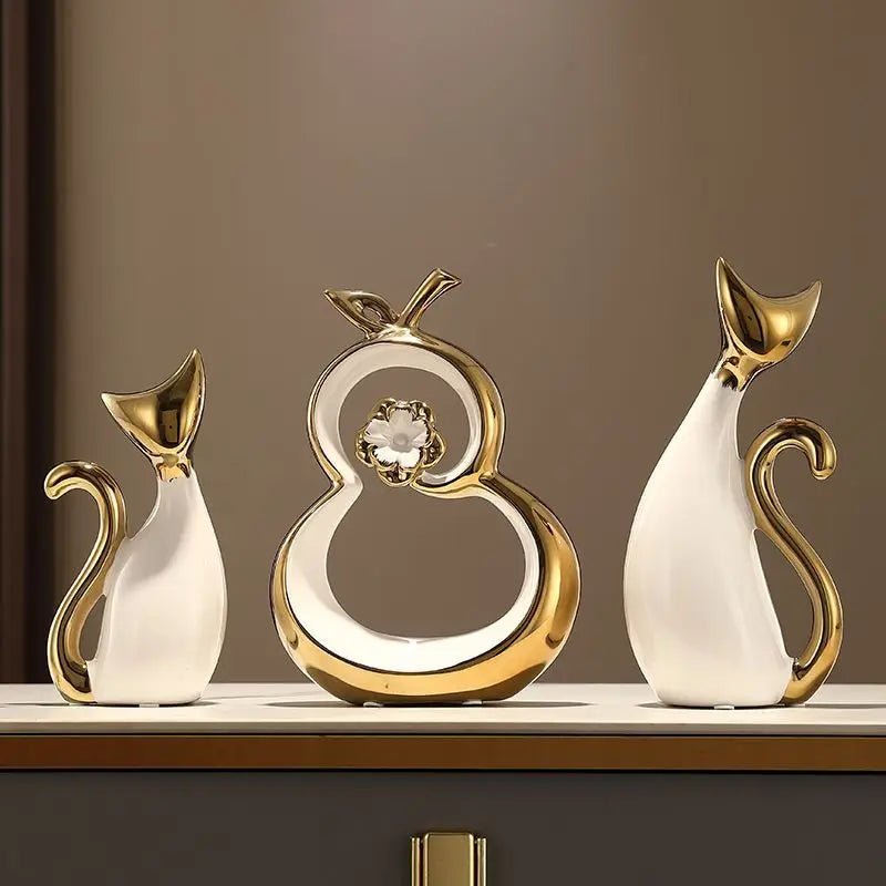 Modern Cute Ceramic Cat Ornaments Office Cafe Table Sculpture Art Crafts Home Livingroom Porch Table Animal Figurines Decoration