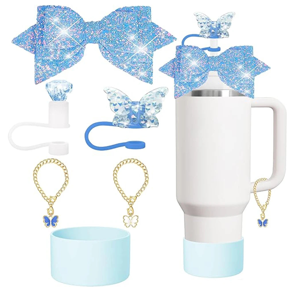 Hemasa Charm accessories,bow and diamond straw cap for Cup 40/30 oz accessories with Charm Chain Unlimited for Tumbler