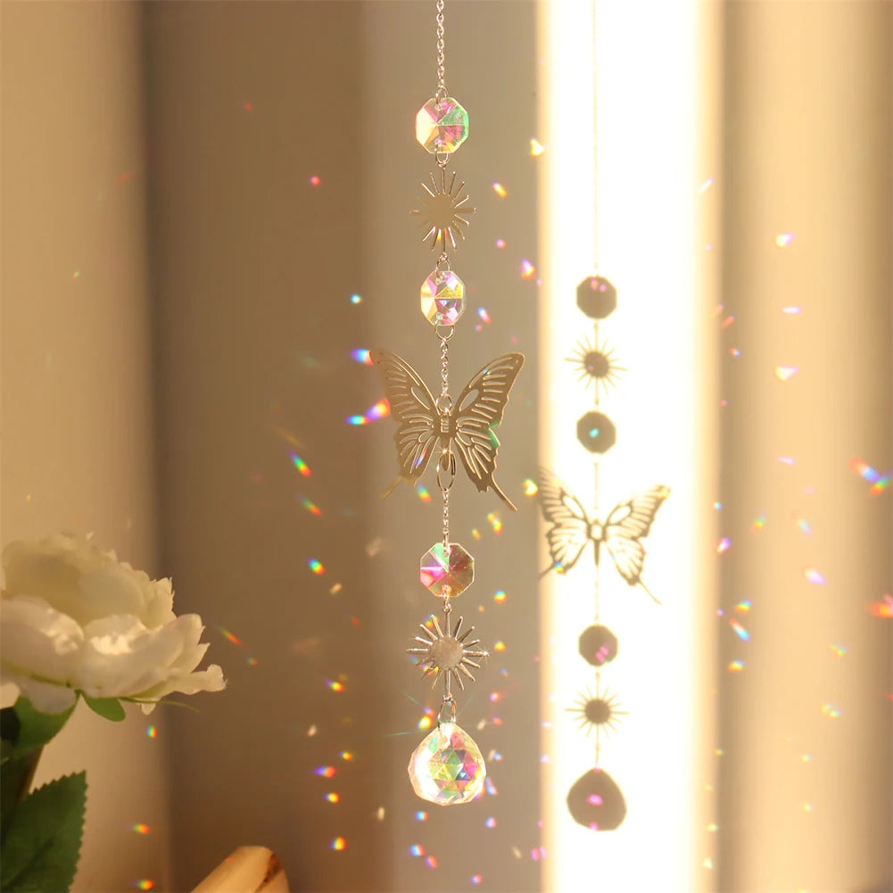 Crystal Butterfly Demon Eye Wind Chime Pendant Sun Catcher Colorful Beads Hanging Drop Outdoor Indoor Garden Supplies
