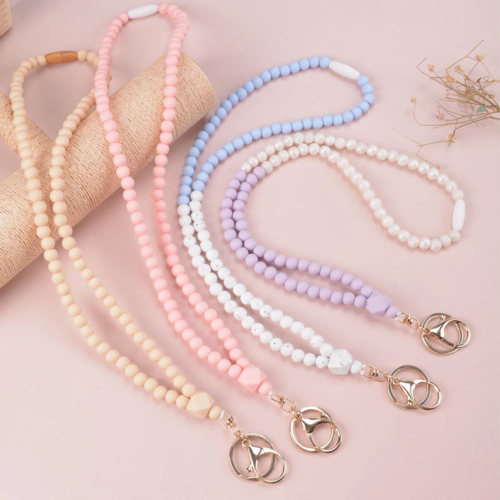 LOFCA long silicone bead pendant Key Chain for silicone necklace DIY pendant Silicone beads for gift kids key chain BPA-free