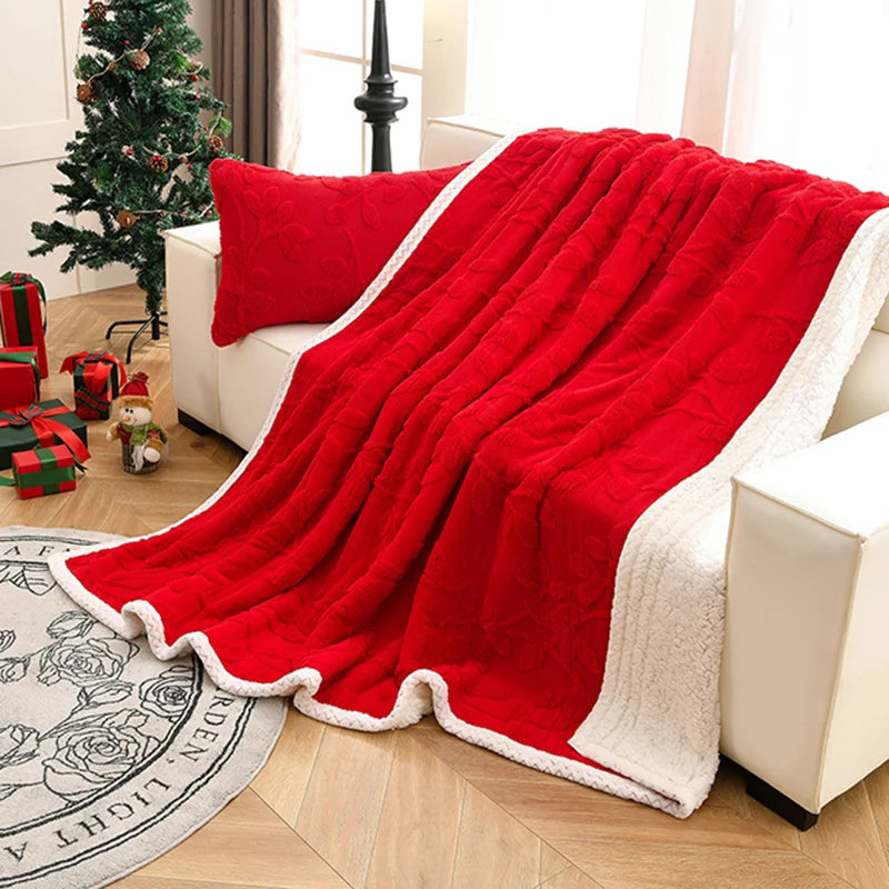 Tejesa Double Layer Taffeta Fleece Christmas Sofa Blanket French Style Jacquard Bed Throw Blankets Autumn Winter Warm Plush Bedspread