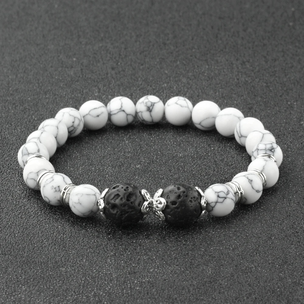 Charm Handmade Elastic Bracelet Men Natural Stone Beads Red White Pine Bracelets Rope Women Couple Friendship Yoga Jewelry Gifts