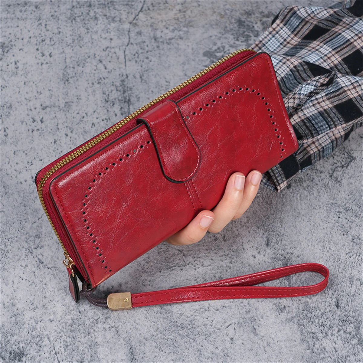 Hemasa Women's oil wax leather wallet / coin wallet Multi-function mobile phone bag multi-card bag