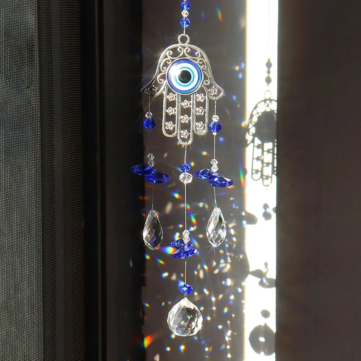 1Pc Evil Eye Moon Tree of Life Crystal Suncatcher Pendant for Home Indoor DIY Wind Chime Hanging Window Decoration Pendant