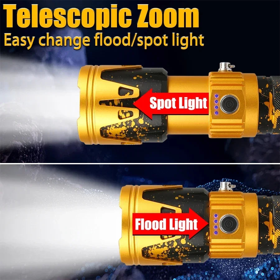 Hemasa Powerful LED Flashlight Super Bright Spotlight Long Range Lamp Zoomable Torch Outdoor Emergency Tactical Search Lantern