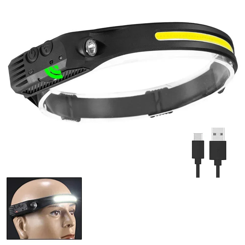 Hemasa COB LED Induction Headlamp USB Rechargeable Lamp with Built-in Battery Outdoor Camping Fishing Light Emergency Working Lantern