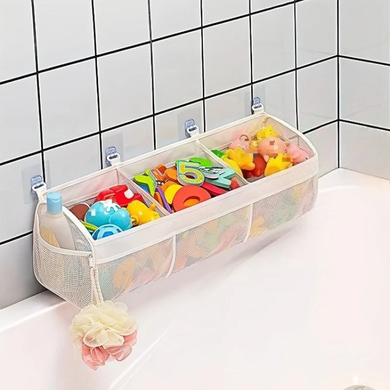 Tejesa 3-Compartment Shower Mesh Storage Bag , Bathtub Multi-Purpose Storage Rack, Bathroom Net Storage Bags