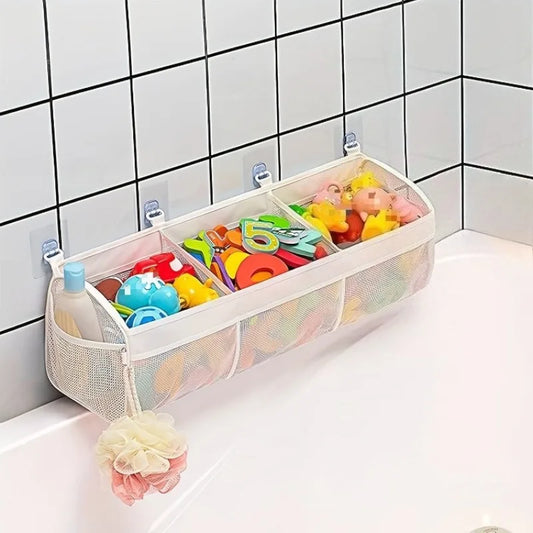 Tejesa 3-Compartment Shower Mesh Storage Bag , Bathtub Multi-Purpose Storage Rack, Bathroom Net Storage Bags