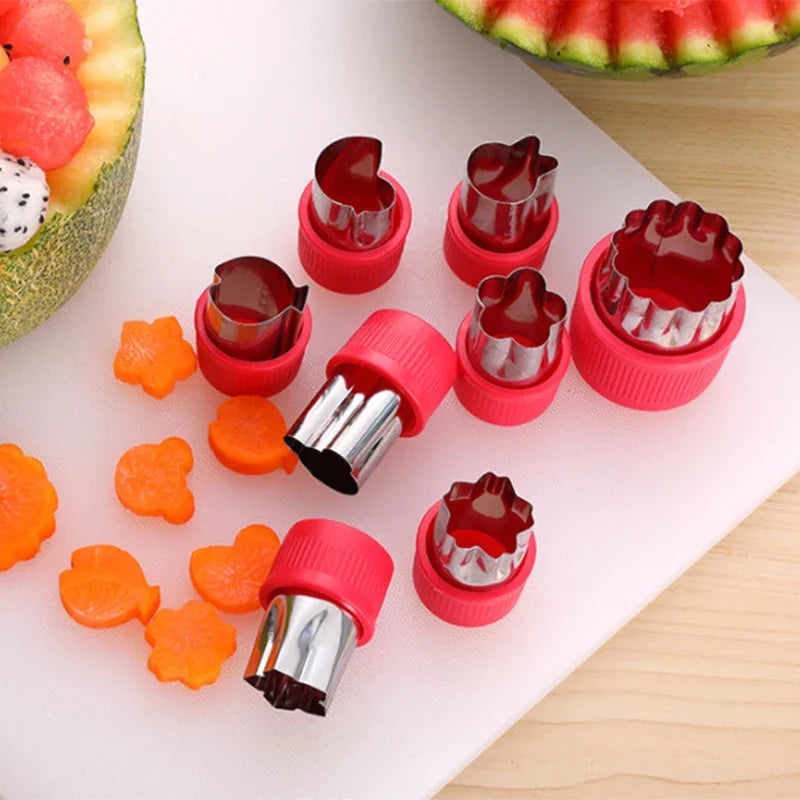 Tejesa 8Pcs/set Vegetables Cutter Set /Plastic Handle Mini Pie Cookie Cutters/ Fruit Pastry Stamps/ Stainless Steel Fruit Cutting Tools