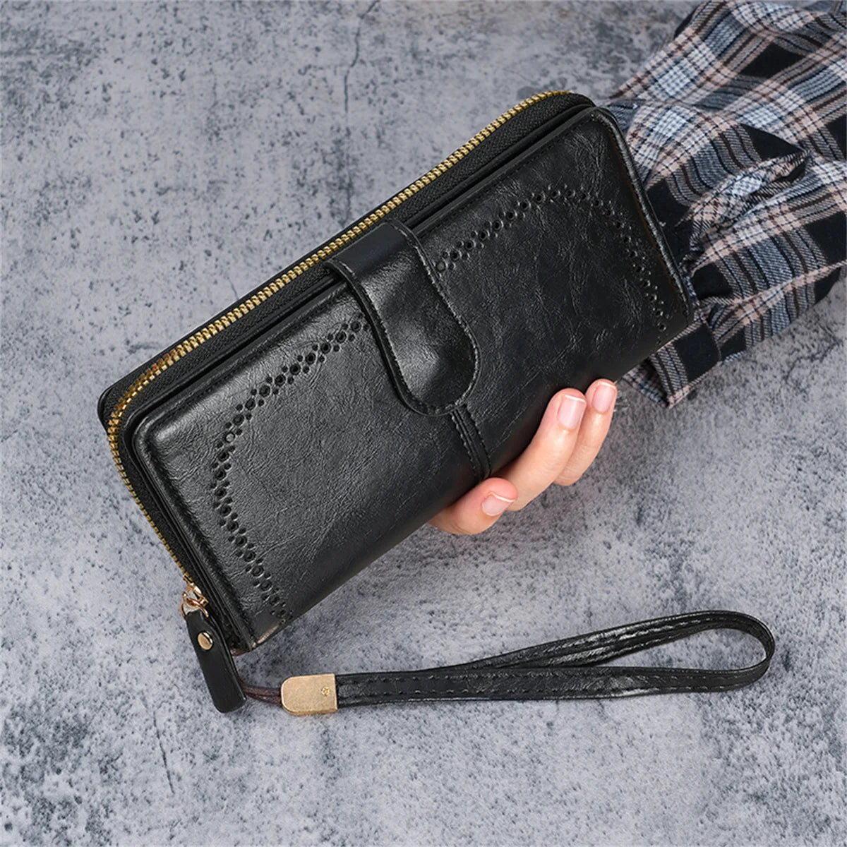 Hemasa Women's oil wax leather wallet / coin wallet Multi-function mobile phone bag multi-card bag