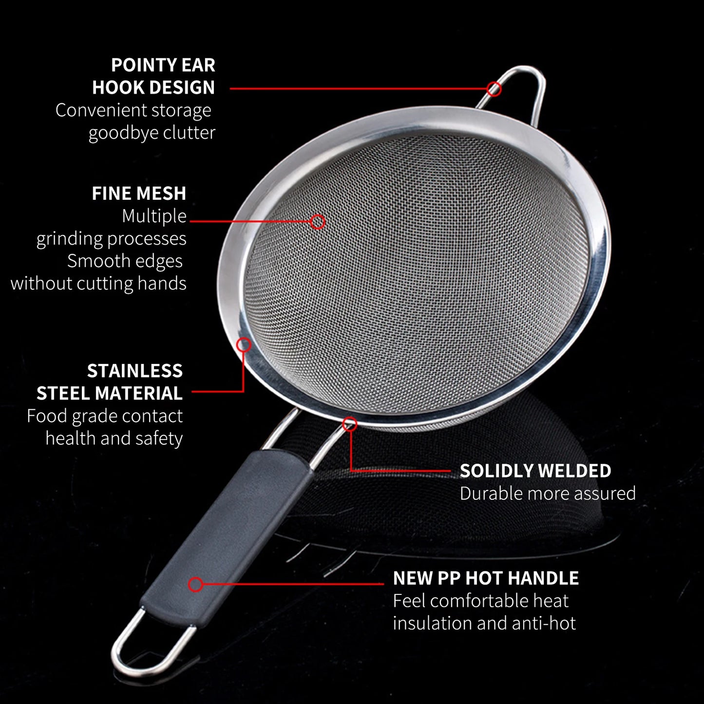 Tejesa 3pcs Fine Mesh Strainer Filter Screen Stainless Steel Flour Sifter Egg Filter Colanders for Filter Vegt Cleaning Kitchen Acce
