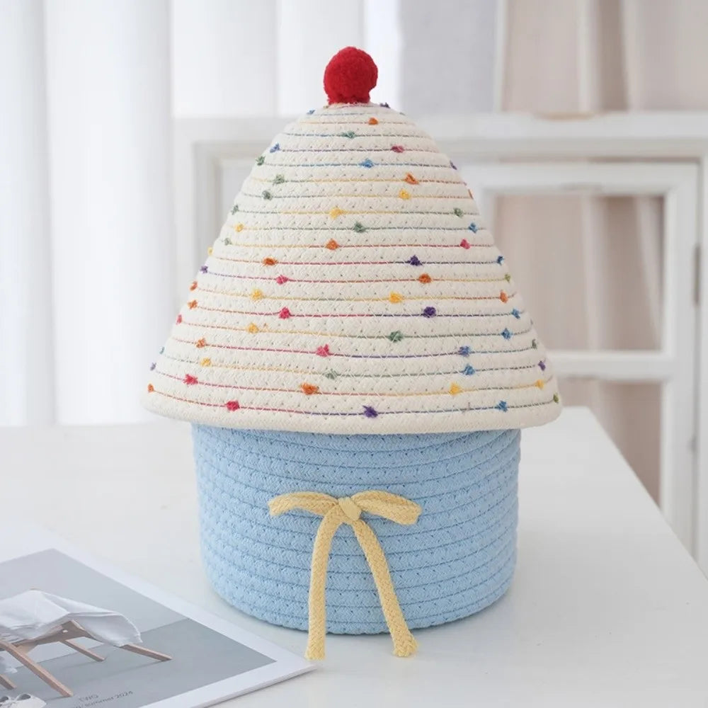 Tejesa Gift Cotton Rope Woven Storage Basket House Shape Ins Style Desk Organizer Handwoven Sundries Container Box Bedroom Decor