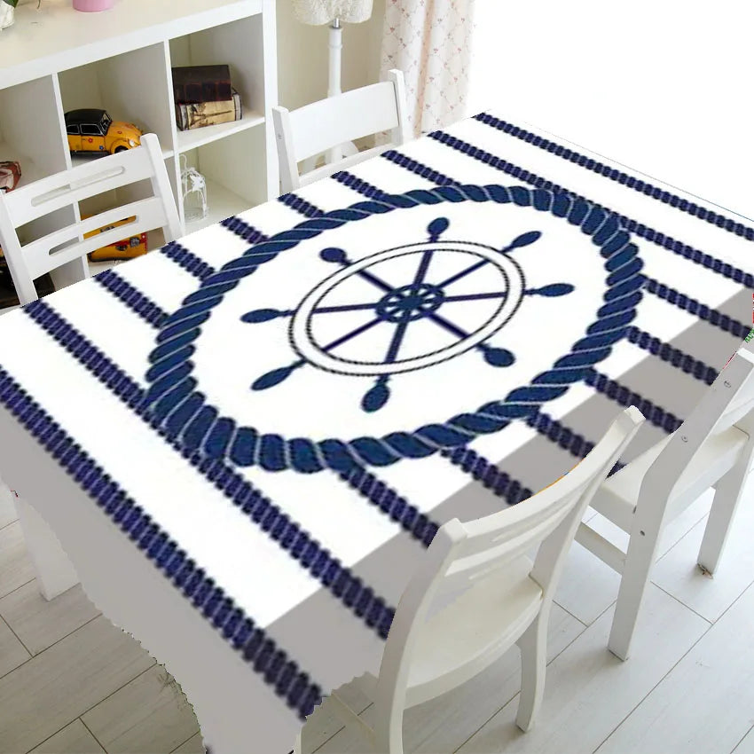 Blue And White Stripes Luxury Kitchen Wedding Decoration Coffee Table Tablecloth Waterproof Tablecloth Nappe De Table