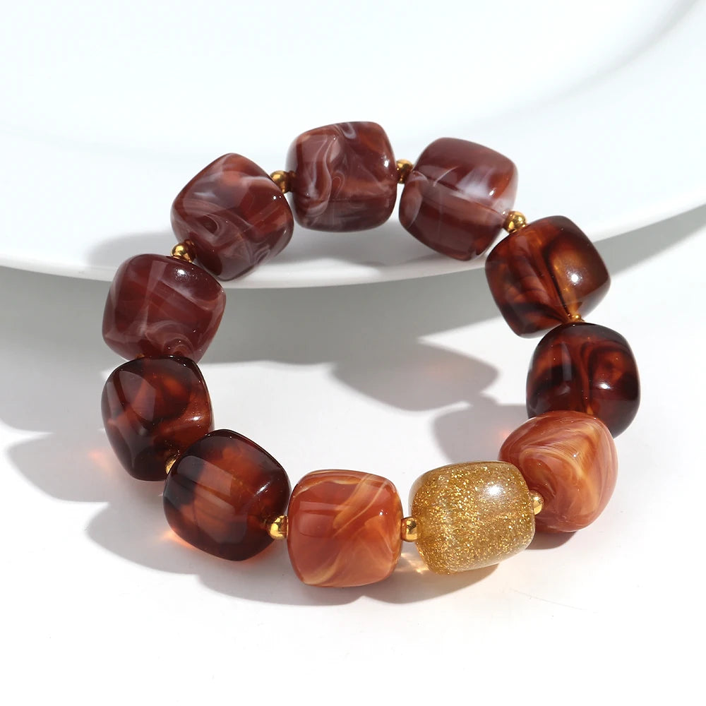 New Multicolor Acrylic Geometric Bead Bracelet for Women Trendy Resin Irregular Square Elastic Bracelets Handmade Jewelry Gift