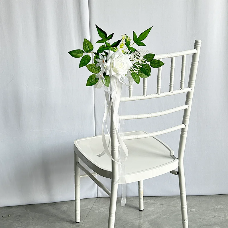 YeeNanee 8pcs Wedding Chair Decoration Flowers Artificial Rose Eucalyptus Pew Flowers for Wedding Ceremony Aisle Church Decor