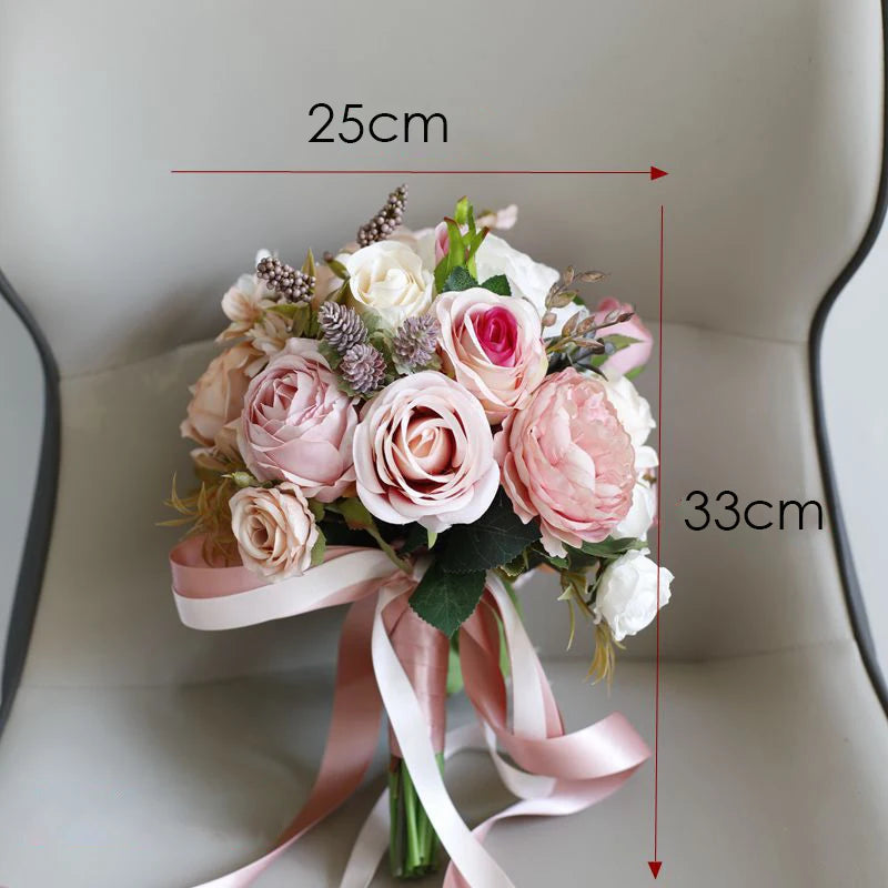YeeNanee Wedding Bouquets for Bride White Blue Artificial Rose Flowers Bridal Bouquet Rustic Wedding Ceremony Anniversary Decor