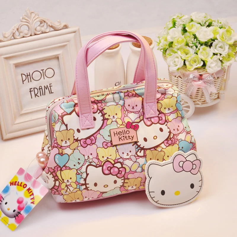 Hemasa Hello Kitty Cartoon Cosmetic Bag /Make Up Bag Travel Size Makeup PU Purses Bags Melody Women Handsbag
