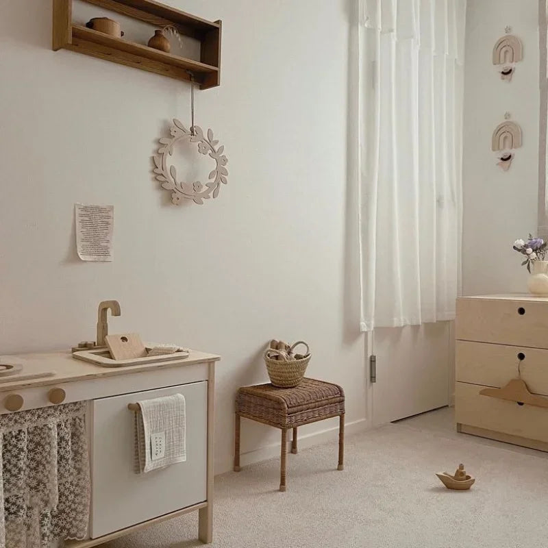 INS Nordic Wooden Olive Wreath Wall Hanging Decoration Handmade Wooden Ornament for Children's Room Decor Studio Photo Props